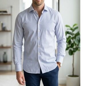 Eton Contemporary Fit Dress Shirt Blue White Micro Pattern Cotton Mens 18 46
